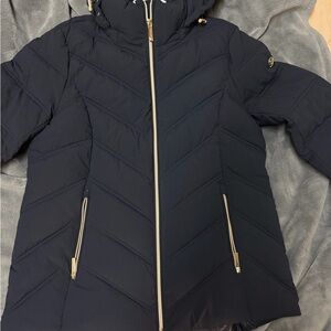 Michael Kors Dark Blue Puffer Jacket with Gold Accents